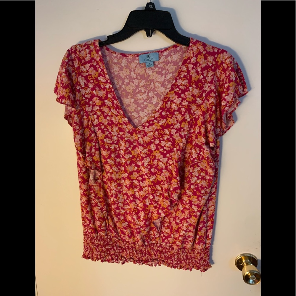 Pink floral flutter sleeves top